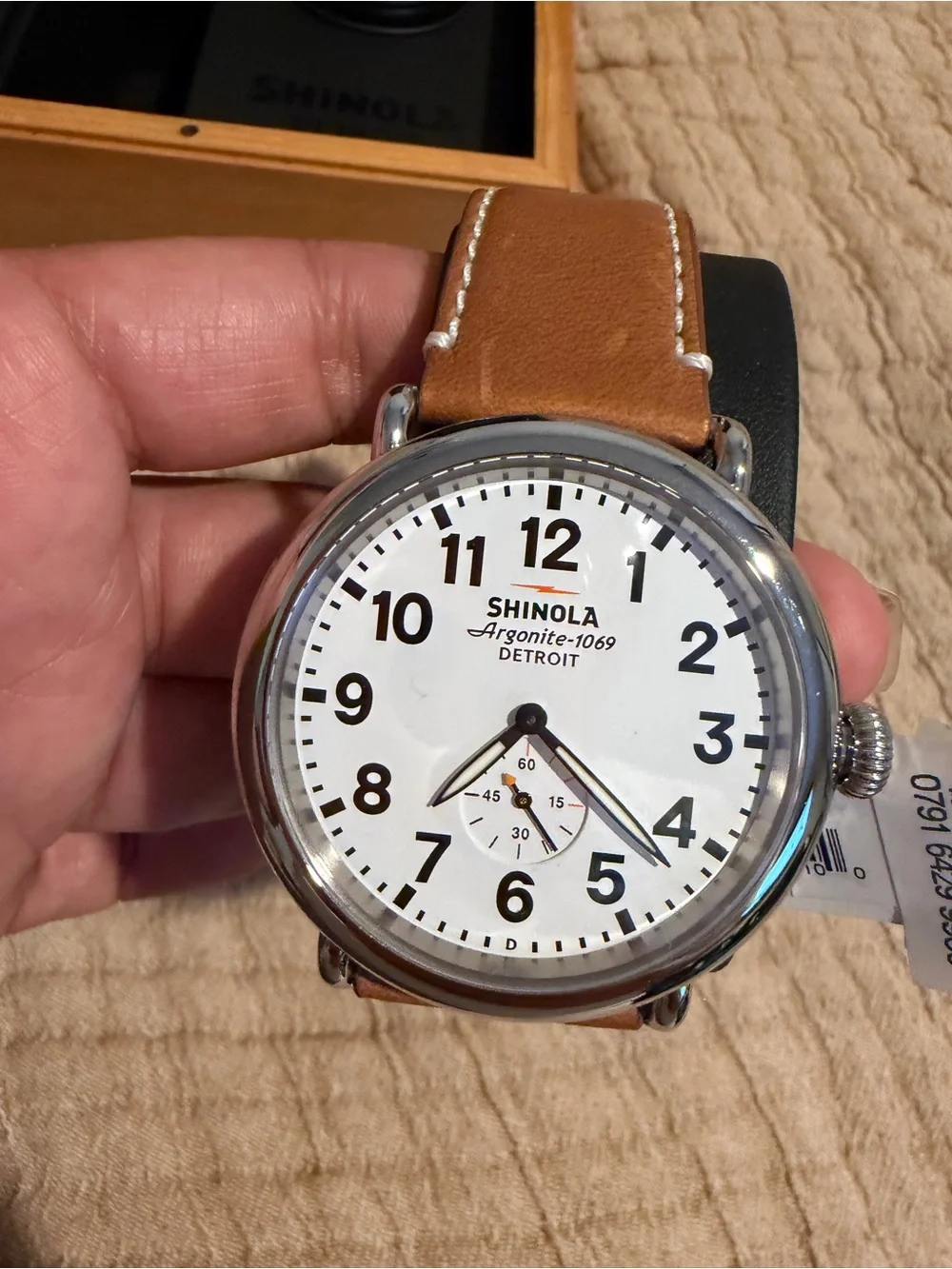 Shinola Men's White Dial Watch with Brown Leather Strap